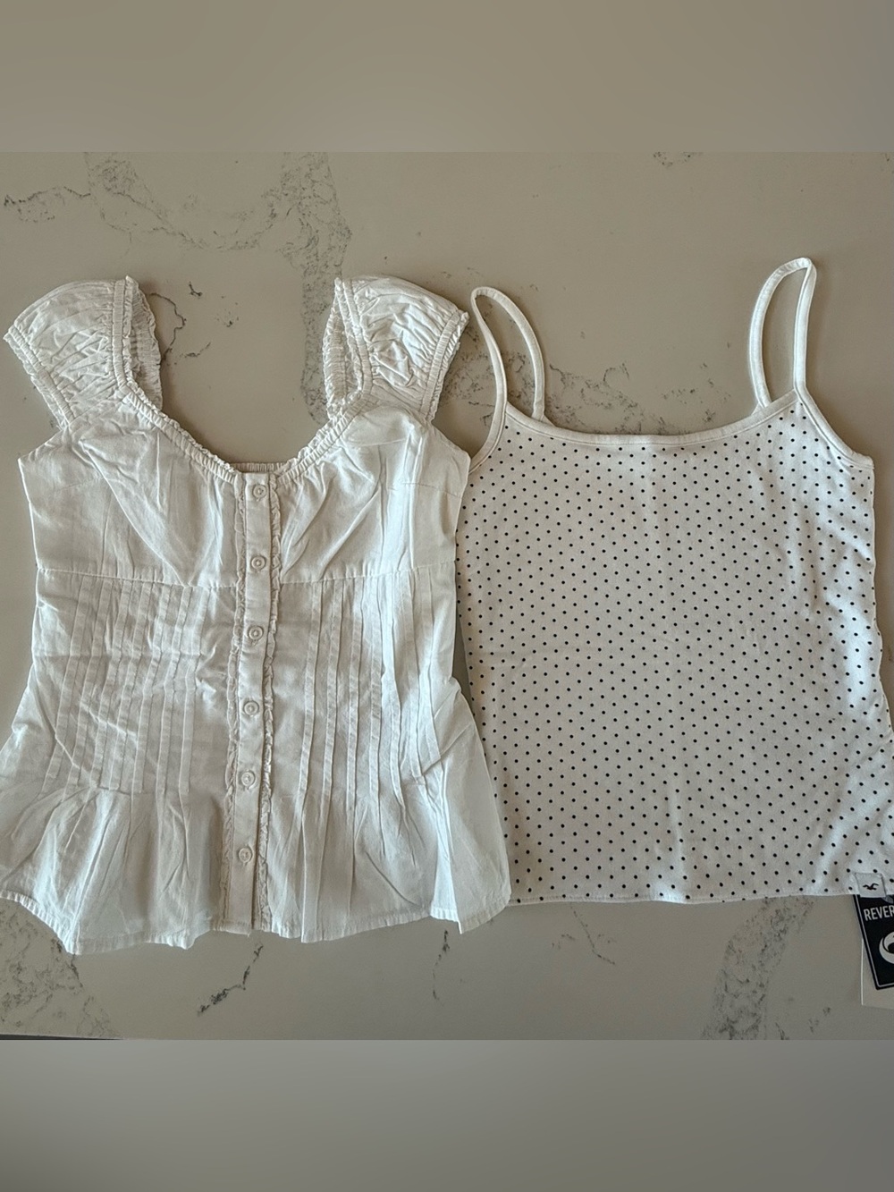 Hollister Tops White Baby doll Button Down AND Polkadot Cami Girls Size Small